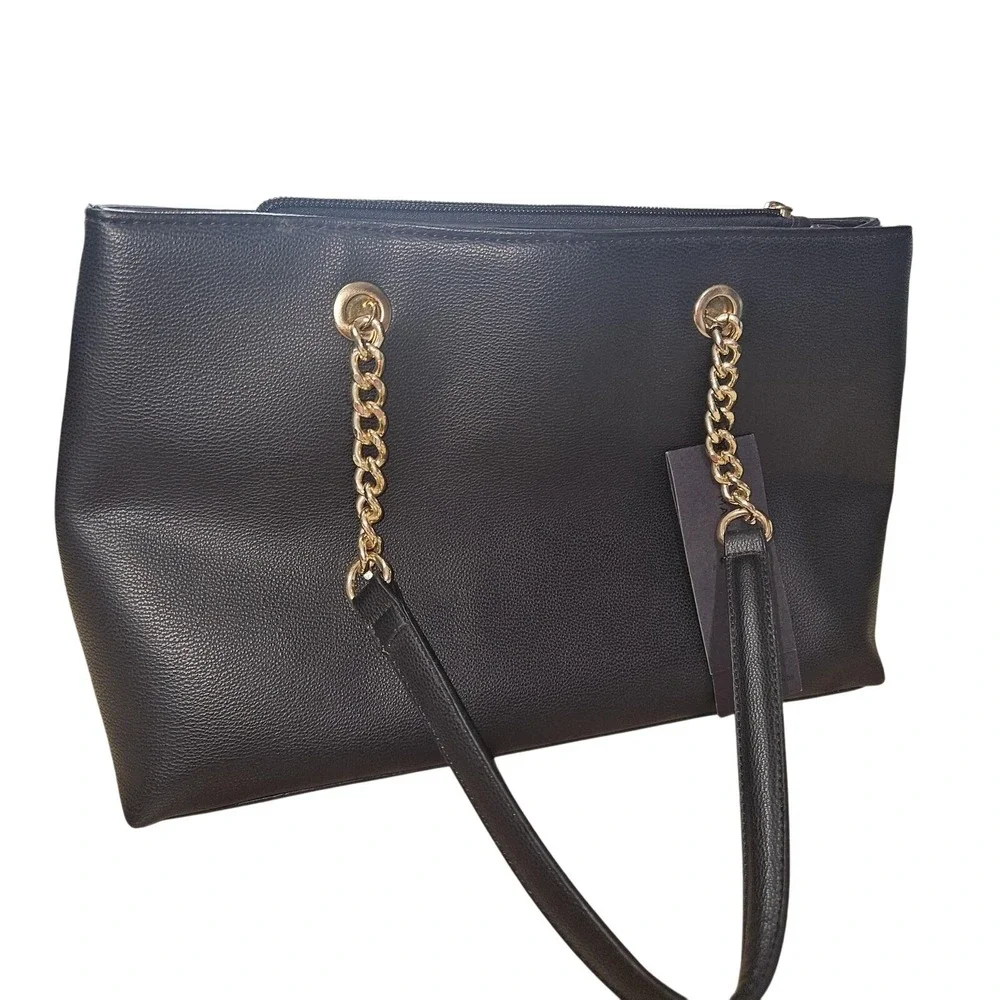 Mathew + Julian Tote Bag Womens‎ Black Faux Leather Chain Shoulder L15298ES